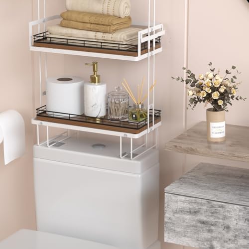 Oak Bathroom Toilet Tank Tray, 13" Wood Back of Toilet Paper Storage Tank Topper Basket, Vanity Tray for Perfume Makeup 