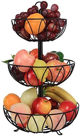3 Tier Fruit Basket Bowl, Vegetable Organizer, Metal Black