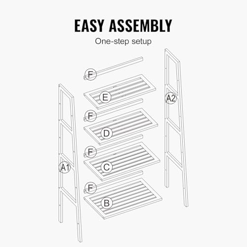 VEVOR 4-Tier Bamboo Ladder Shelf, Trapezoid Open Bookcase, Display Storage Rack Organizer, Freestanding Flower Plant Sta