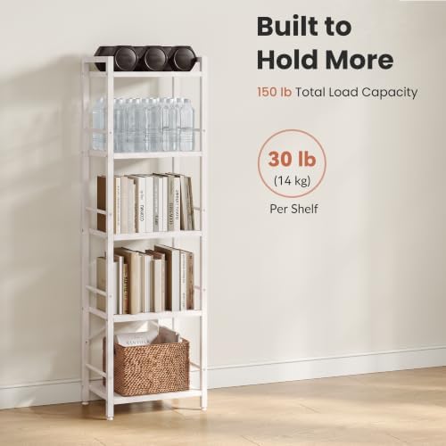 Bookshelf, 5-Tier Tall Bookcase for Small Space