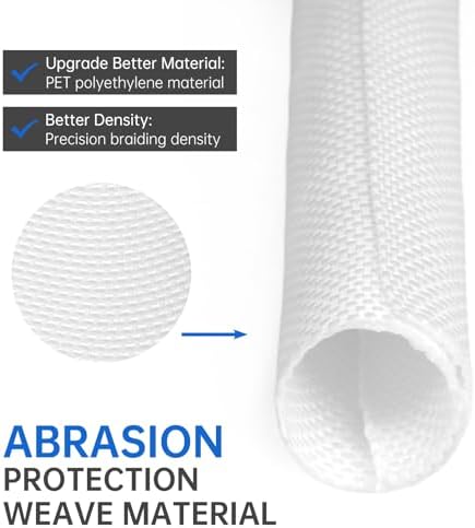 Split Braided Cable Sleeve，Flexible Wire Loom Tubing, Automotive Cord Protector Pet Proof, Cable Management for Computer