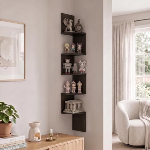Furinno Rossi 5-Tier Corner Floating Book Shelves for Wall, Espresso