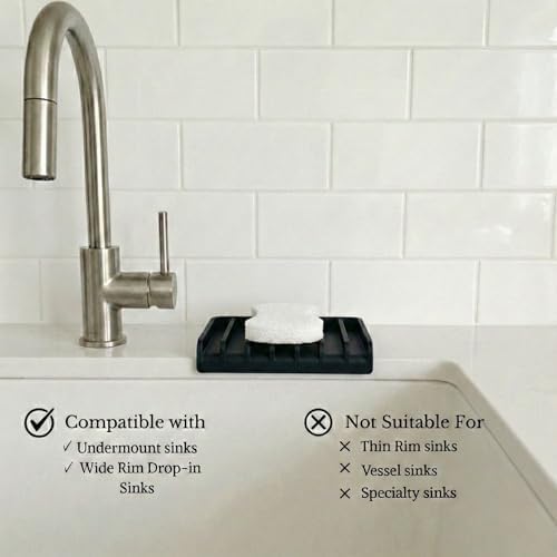 Effilogic Silicone Sponge Holder, Soap Dish, Self Draining Kitchen Sink Organizer, Kitchen Accessories, Medium Black