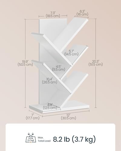 SONGMICS Home 5 Tier Tree Bookshelf, Bookcase, Small Corner Shelf, Space Saving Book Tree for Home Office, Bedroom, Livi