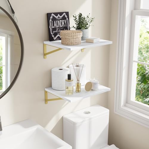Fixwal 2pcs 11.8 in Deep Floating Shelves for Wall (White, 15.7" L)