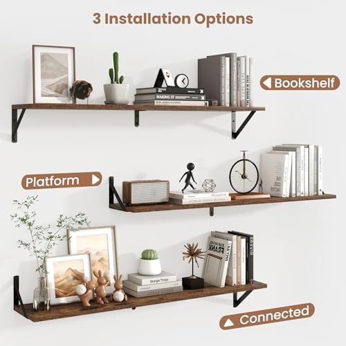 Axeman 40 Inch Floating Shelves, 8 Inch Deep Brown Wall Shelves Set of 2