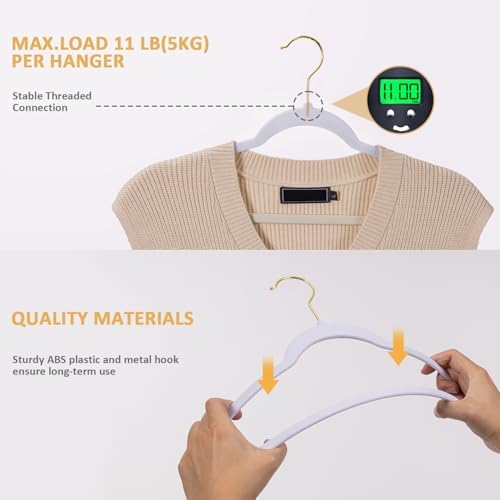Pack of 30 Premium Velvet Clothes Hangers, Heavy Duty, Non Slip, Felt Suit Hangers with Gold Hooks, Thin Space Saving Hangers for Suits, Coats, Shirts, Dress, Pants (White)
