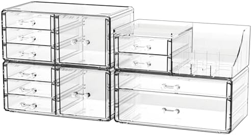 Acrylic Clear Make up Organizers And Storage for Vanity,Bathroom Skincare Organizer With 12 Drawer for Dresser,Plastic D