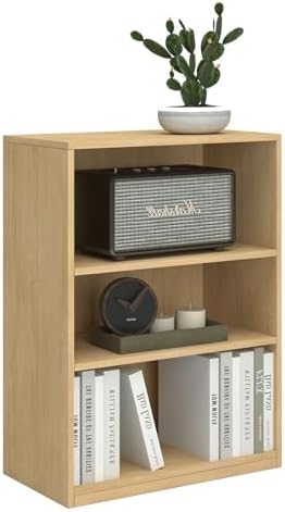 CTESNE【2026 Adjustable Shelves 3-Tier Bookcase, 71 inches, Wooden Open Display Floor Bookshelf (Oak Color)