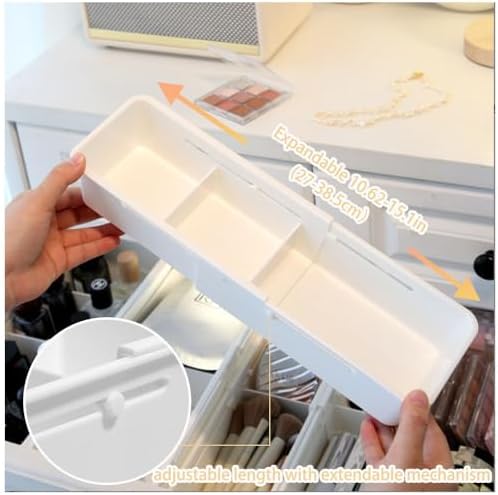 Expandable Storage Drawer Organizers Sliding Bin Plastic Desk Drawer Trays with Removable Dividers Adjustable Makeup Sto