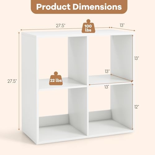 DORTALA 4 Cube Bookcase, Floor Standing Bookshelf with Open Back, Anti-Tipping Kits, Modern Storage Organizer Display Sh