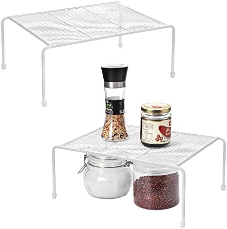 Lonian Kitchen Cupboard Organiser Wire Rack, White, 2-Pack