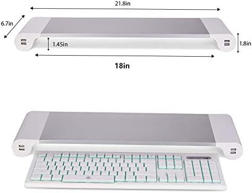 PG Silver Monitor Stand Riser with 4-Port USB Charging ports, Convenient keyboard organiser,Desktop Organizer for Comput