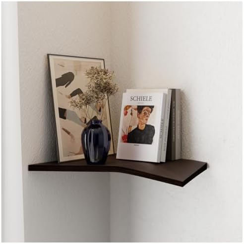 EWART WOODS Corner Shelf of Oak Wood, Floating Wall Plant Shelves, Indoor Unit for Small Spaces, Bedroom Bookshelf, Wall