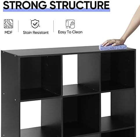 SUPER DEAL 9 Cube Open Shelf Bookcase 3 Tier Bookshelf Wood Cabinet Storage Organizer Display Shelves with 5 Removable B