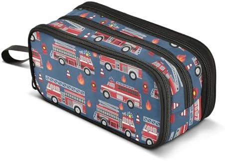 Fire Trucks Pencil Case Box Boys Girls Large Pencil Pouch with Zipper Compartments Big Capacity Stationery Pen Bag Organizer for Kids Teens Adults School Office