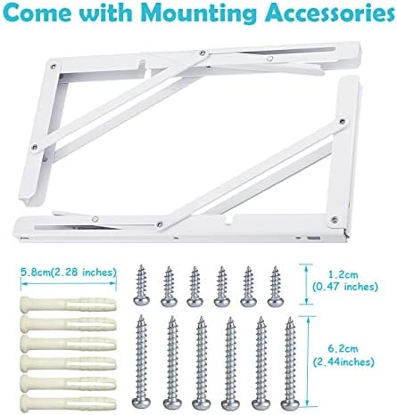CLT 18" White Folding Shelf Brackets Max. Load 440 lb, Heavy Duty DIY Wall Mounted Shelf Bracket Space Saving for Table 