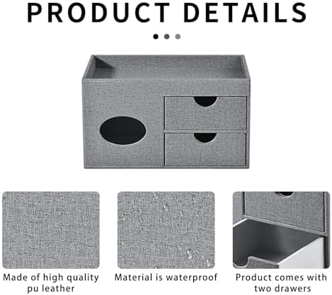 Square Tissue Box Cover with Drawers,Tissue Box Holder with Storage Tray,​ Makeup Organizer and Desk Organizer,Tissue Ho
