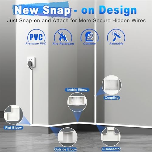220in Wall Cord Hider Kit, LZEOY Large Capacity Wire Hider for Cords, White Cable Cover Wall Kit, Paintable Hide TV Cord