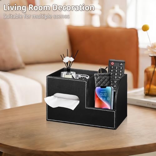 PU Leather Square Tissue Box Cover with Storage Tray,Cube Tissue Box Holder