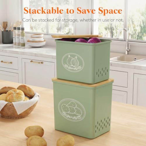 Lifewit Plastic Potato and Onion Storage Bin Box, Set of 2, Green