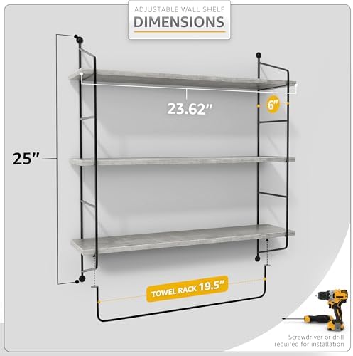 Sorbus 3-Tier Floating Shelves for Wall, Bathroom Storage & Decor (Gray)