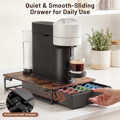 EVERIE Wooden Coffee Pod Storage Drawer for Nespresso VertuoLine Capsules, Large Capacity Countertop Coffee Station Orga