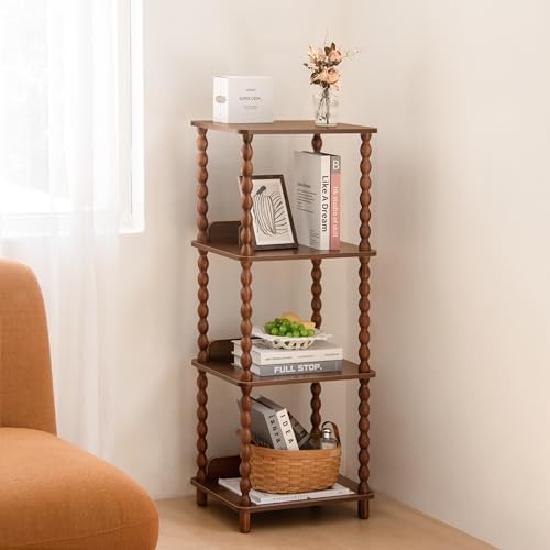 Fultyle Small Book Shelf, 4-Tier Wood Bookshelf with Storage, Short Bookcase Display Shelves for Small Spaces, Bedroom, 