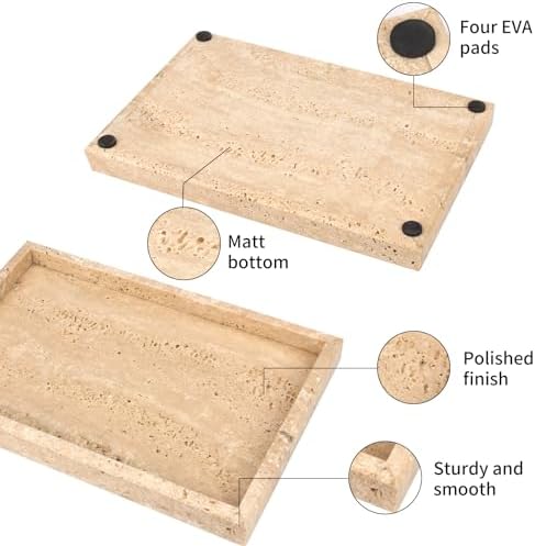 Marble Bathroom Vanity Tray, Travertine, 12"x 8" x1.2"