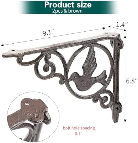 Sungmor 9.2 Inch Cast Iron Brackets for Shelves - 2 Pack Rustic Brown
