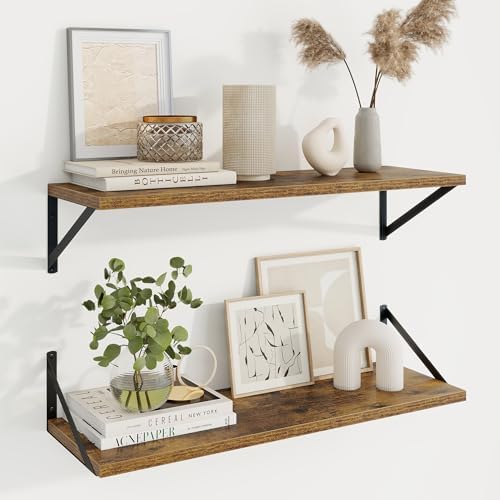 Axeman 30 Inch Floating Shelves, 10 Inch Deep Brown Wall Shelves Set of 2