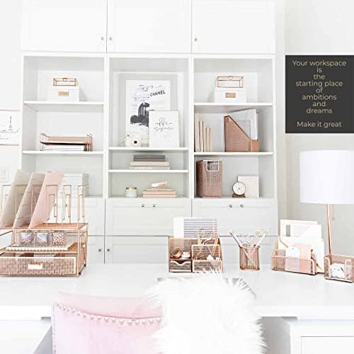 BLU MONACO Rose Gold Mesh Metal Desk Organizer with Drawer – 6 Compartments for Office Supplies & Accessories