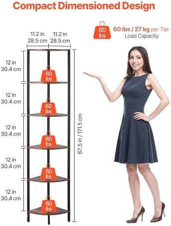 VEVOR 6 Tier Corner Shelf with LED Light, 68" Tall Corner Bookshelf with Storage Shelves for Collectibles, Display Shelf