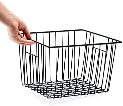 SANNO Freezer Storage Baskets, Pantry Storage Wire Basket Organizer Bins Refrigerator Bin with Built-in Handles for Cabi