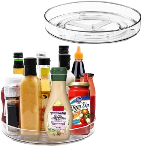 2 Pack Clear Lazy Susan Organizer Turntable, 10.6 & 9.25 Inch Acrylic Lazy Susan Turntable for Cabinet Non-Skid 360° Rot