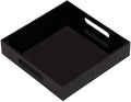 KEVLANG Glossy Black Sturdy Acrylic Serving Tray with Handles-10x10Inch-Serving Coffee,Food,Breakfast,Butler-Kitchen Countertop Tray-Makeup Drawer Organizer-Vanity Table,Ottoman Tray-Decorative Tray