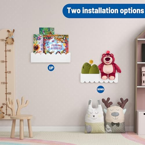 PHOENANCEE Wood Floating Shelves for Wall,Nursery Bookshelf,Kids Book Shelf,Baby Toys Storage Decor Organizer Wall Mount