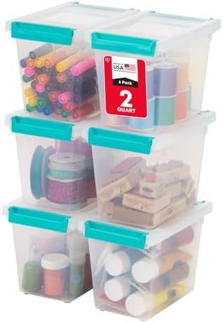 IRIS USA Storage Bins with Lids |Made in USA| 2 Qt Tall - (6-Pack) - Clear