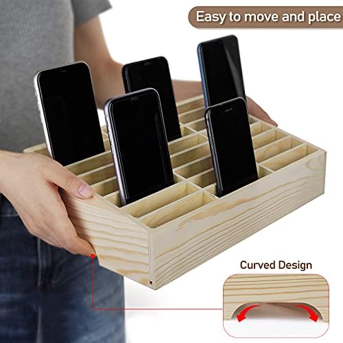 24-Grid Wooden Cell Phone Holder Desktop Organizer