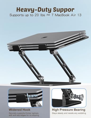Aoviho Laptop Stand for Desk, Adjustable Foldable Aluminum Laptop Riser for 10–17.3 Inch Laptops – Sturdy Ergonomic Comp