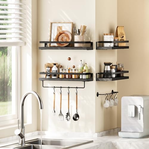 Amada Bathroom Shelves with Towel Bar, Set of 2, Black