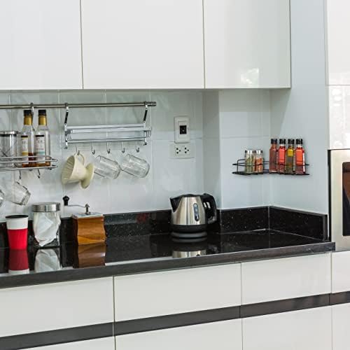 Relaxdays Corner Shelf Kitchen for Gluing, Storage, Spices & Herbs, Wall Shelf H x W x D 5.5 x 26 x 26 cm, Iron, Black