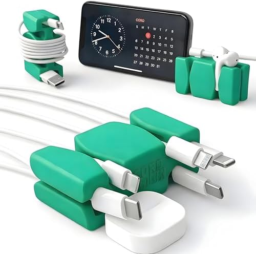 CordBrick 4PK Silicone & Steel Weighted Cord Holders for Bedside. Travel Phone Cable Organizers. Multiuse iPhone Accesso
