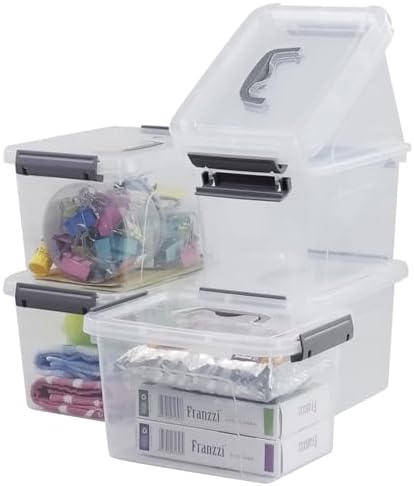 Bringer Plastic Storage Bins with Lids 6-Pack, 6 Quart Clear Organizer Bins