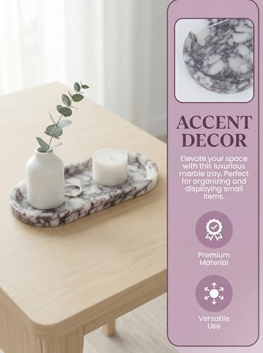OOBOOB Natural Calacatta Viola Violet Marble Tray, Oval Perfume Tray, Bathroom Organizer for Vanity, Kitchen & Living Ro