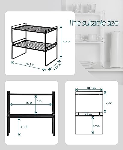 Shantton Cabinet Shelf Organizer, Pantry Shelf Rack, Black 16.1x10.6x7.3