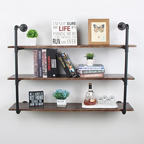 MBQQ Industrial Retro Pipe Shelf 48in 3 Tier Wall Mounted,Rustic Floating Shelves,Farmhouse Kitchen Bar Shelving,Home De