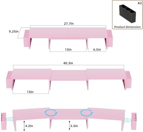 AUPSEN Dual Monitor Stand Riser with 2 Pen Holders, Desk Organizer, Pink