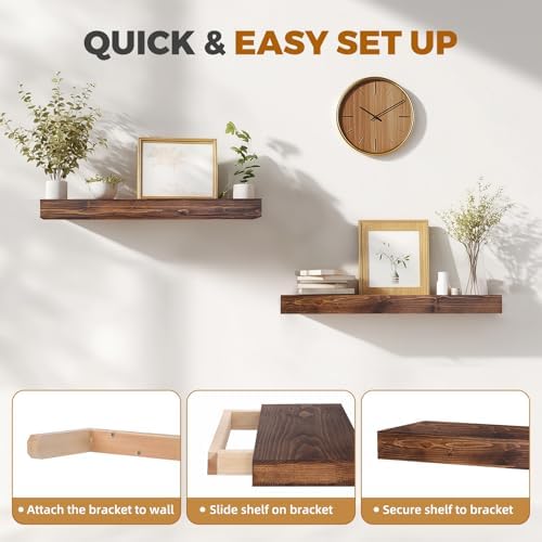 Floating Shelves, 24 Inch Wall Mounted Shelves, Set of 2, Brown