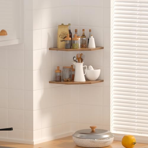 JJL Corner Shelf, 12 Inch Set of 4 Floating Shelves for Wall with Wire Hole for Security Camera and Radios Storage, 13.3